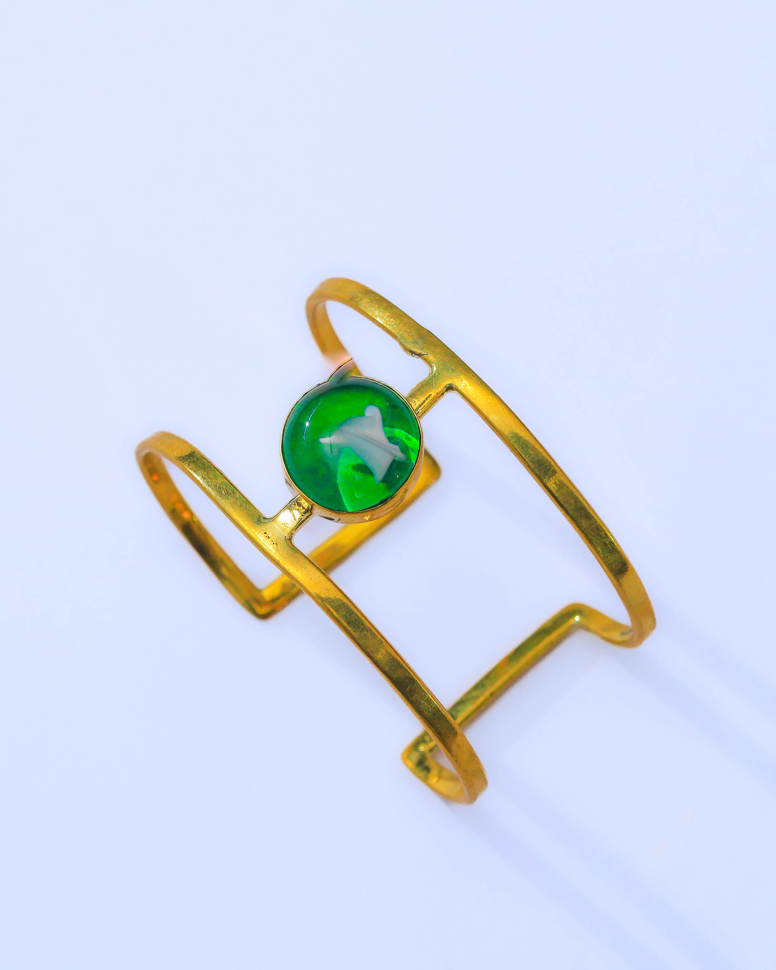 Green Stone Double-Bar Cuff