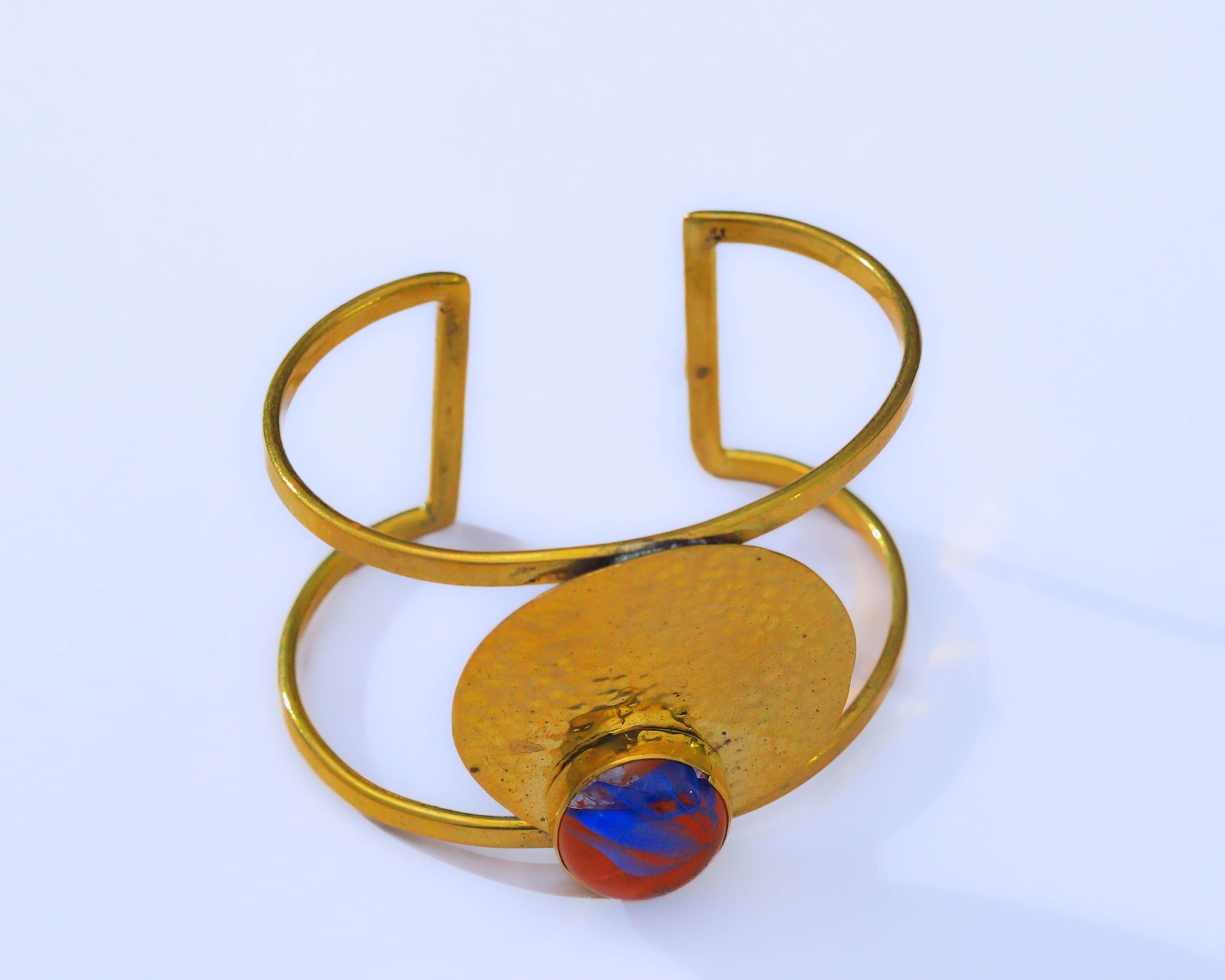 Hammered Disc & Marbled Stone Cuff