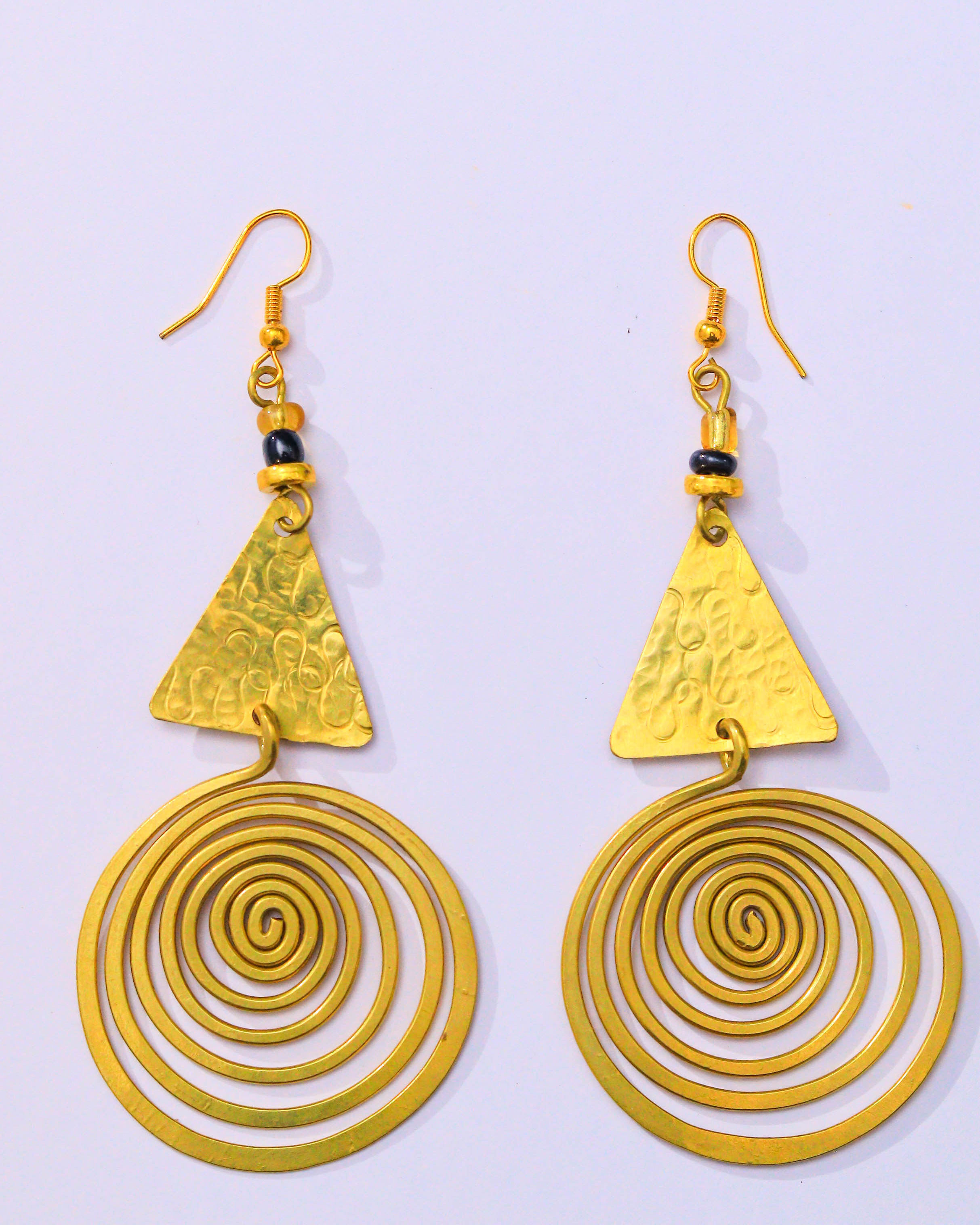 Spiral & Triangle Brass Earrings