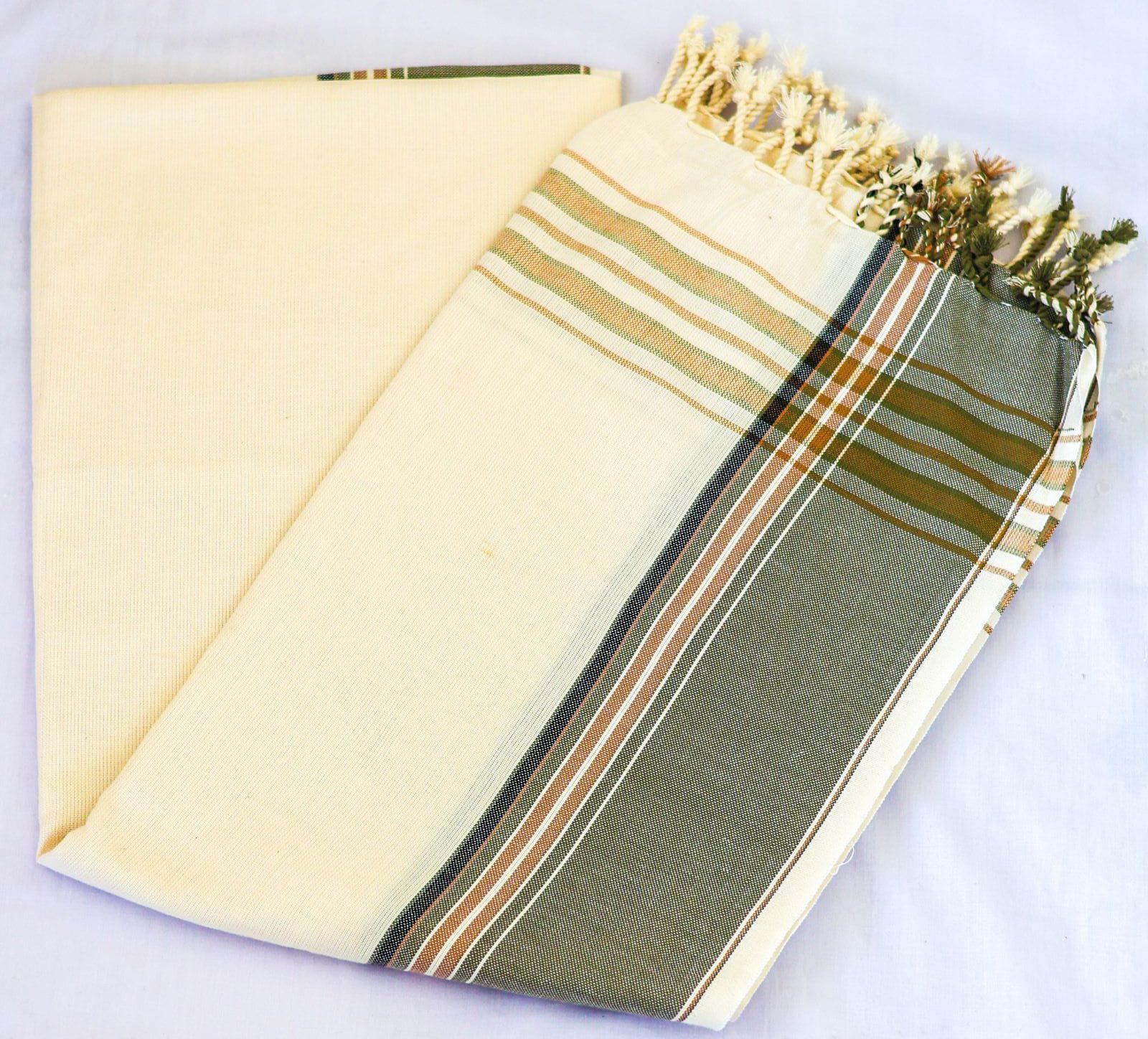 Ivory Kikoy with olive and tan border