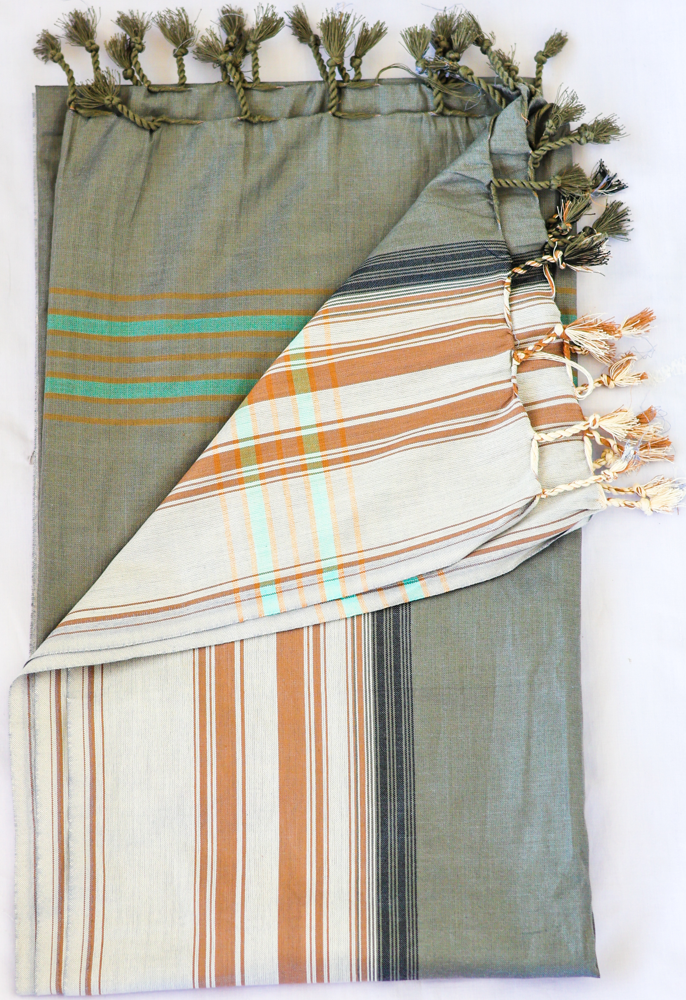 Olive Sage Kikoy with cream and rust stripes